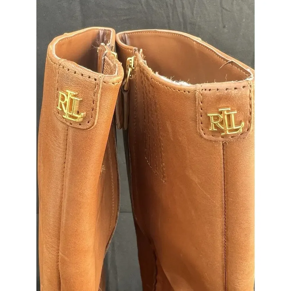 LAUREN RALPH LAUREN Caelynn Burnished Riding Leather Boots Women's Size 7.5 US
